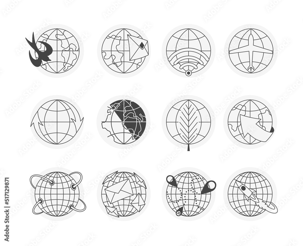 Poster earth globe icon. stroke line icons set. simple symbols for app development and website design. vect