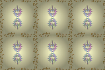 Seamless pattern with interesting doodles on colorfil background. Pano. Raster illustration.