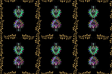 Seamless pattern with interesting doodles on colorfil background. Pano. Raster illustration.