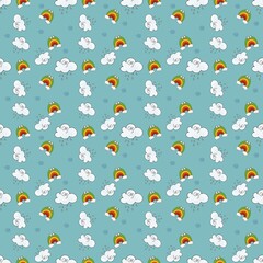 seamless childish pattern with clouds and rainbow