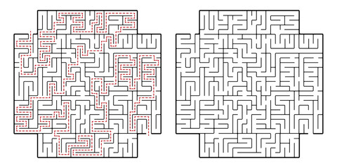 Maze, a simple logic game with labyrinths. Vector maze game.