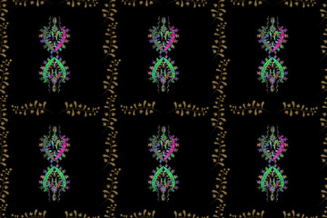 Seamless pattern with interesting doodles on colorfil background. Pano. Raster illustration.