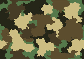 Camouflage texture seamless pattern. Abstract modern camo background for fabric and fashion textile print. Woodland style. Texture of classic clothing in masking style