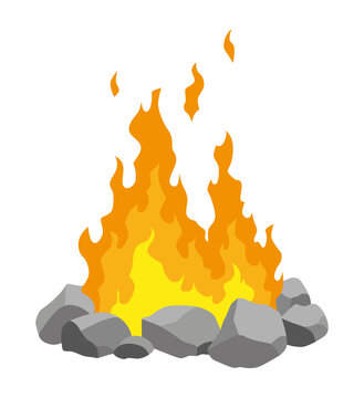 Fireplace campfire type. Burning wood, travel and adventure symbol. Vector bonfire or woodfire in cartoon flat style. Tourist bonfires in stack