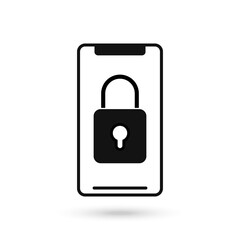 Mobile phone flat design with lock padlock icon.