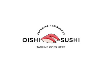Sushi logo fish food japan restaurant. Japanese seafood logo asian dinner. 