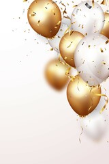 Celebration background with gold confetti and balloons