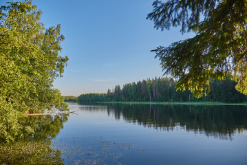 Fototapeta na wymiar summer landscape. A large lake among the trees.