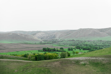 mountains nature and green fields