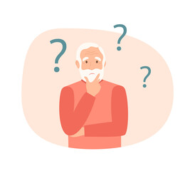 An elderly man thinks about his problems. Illustration isolated on white background.