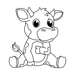Cute cow cartoon coloring page illustration vector. For kids coloring book.