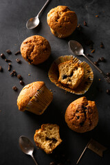 Coffee muffins dessert, food background, bakery themes