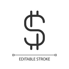 Dollar sign pixel perfect linear ui icon. Currency and money. Finance and banking. GUI, UX design. Outline isolated user interface element for app and web. Editable stroke. Arial font used