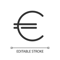 Obraz premium Euro sign pixel perfect linear ui icon. Foreign currency. Finance and banking. Richness. GUI, UX design. Outline isolated user interface element for app and web. Editable stroke. Arial font used