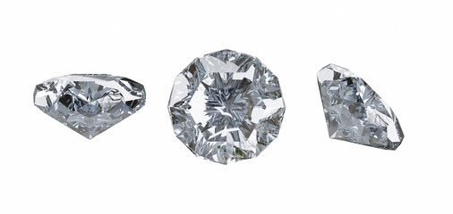 3D Diamond in three dimensions. Side view isolated white background. with clipping path