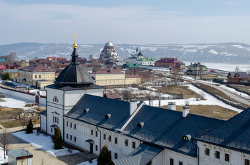 Fototapeta na wymiar View from the bell tower of the Assumption Cathedral in Sviyazhsk Republic of Tatarstan Russia