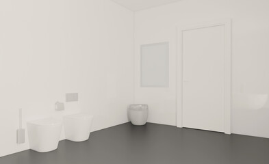 Mockup.   Empty paintings. Scandinavian bathroom, classic  vintage interior design. 3D rendering.