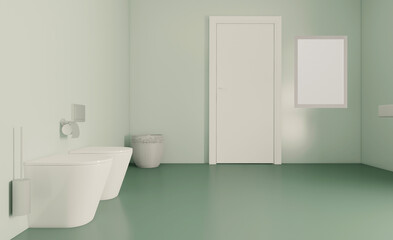 Obraz na płótnie Canvas Mockup. Empty paintings. Scandinavian bathroom, classic vintage interior design. 3D rendering.