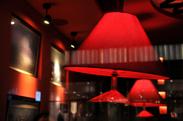 Round stylish lampshade on dark background