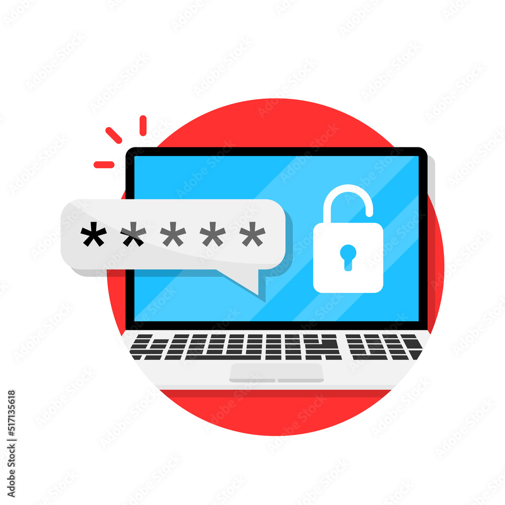 Aufkleber laptop with password notification icon in flat style. authentication vector illustration on isolated