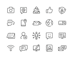 Social Media Icons - Vector Line. Editable Stroke. 
