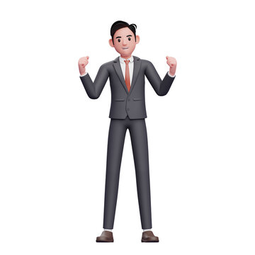 businessman in formal suit winning gesture, 3D render successful businessman character illustration