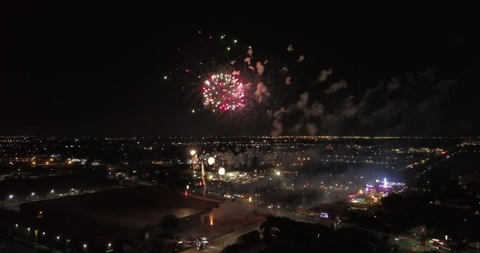 Fireworks View From Drone At Night