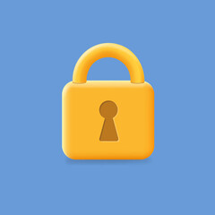 3D cartoon Yellow Locked padlock vector icon illustration