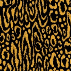 Animal mix seamless pattern. Zebra and leopard combined print in black and orange colors