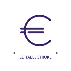 Euro sign pixel perfect RGB color ui icon. Foreign currency. Richness and wealth. Simple filled line element. GUI, UX design for mobile app. Vector isolated pictogram. Editable stroke. Arial font used