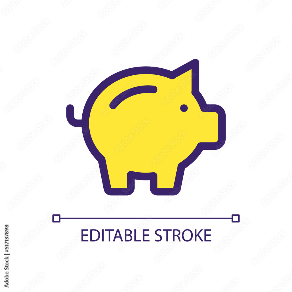 Poster piggy bank pixel perfect rgb color ui icon. money savings. penny bank. finance. simple filled line e