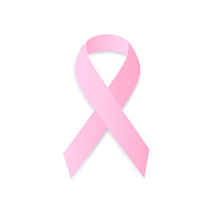 Pink breast cancer awareness ribbon, isolated on white