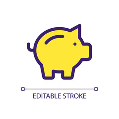 Piggy bank pixel perfect RGB color ui icon. Money savings. Penny bank. Finance. Simple filled line element. GUI, UX design for mobile app. Vector isolated pictogram. Editable stroke. Arial font used