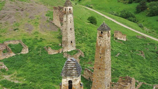 Medieval tower complex in mountains