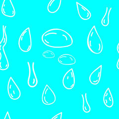 Vector illustration. Seamless pattern of hand drawn water drops, raindrops, tears. Modern cute autumn, summer contour drops background. Falling drops, water rainy decoration.
