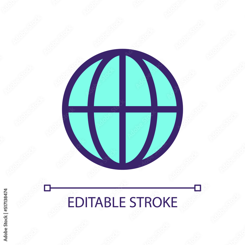 Poster globe pixel perfect rgb color ui icon. international service. worldwide shipment. simple filled line