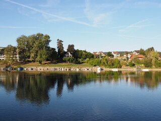 Obraz premium Desolate Rhine River in european STEIN AM RHEIN town in SWITZERLAND