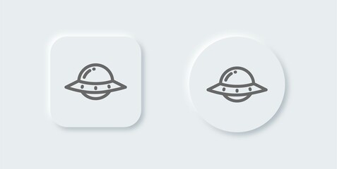 Ufo line icon in neomorphic design style. Alien space ship signs vector illustration.