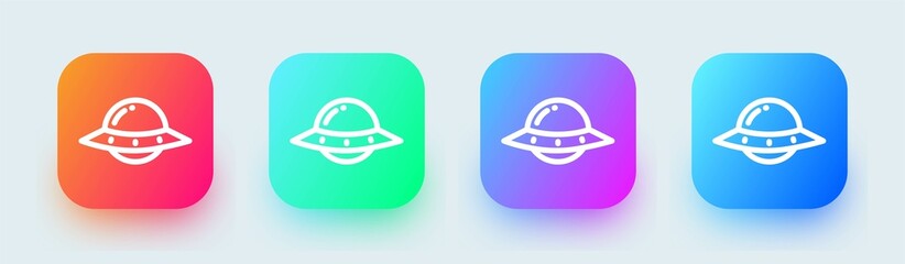 Fototapeta premium Ufo line icon in square gradient colors. Alien space ship signs vector illustration.