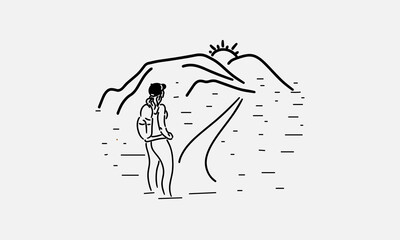 Hand Drawn Illustration Woman ready for adventure