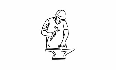 Line Art Blacksmith Hand Drawn Vector