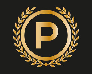 P Gold Letter Design Vector with Golden Luxury Colors and Monogram Design