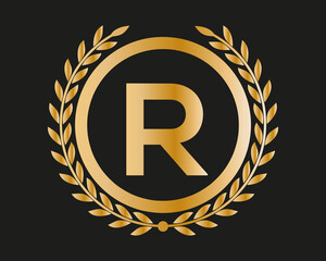 R Gold Letter Design Vector with Golden Luxury Colors and Monogram Design