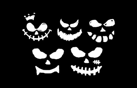Halloween silhouette set Scary faces vector brush stroke hand drawn