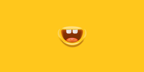 Vector Cartoon mouth isolated on orange background. Funny and cute Monster mouth with teeth and tongue
