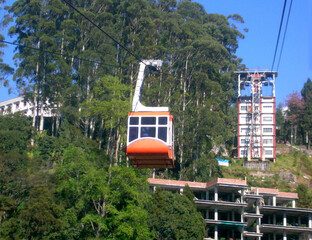 The cable car coming running up and down looks mesmerizing at Gangtok in Sikkim, India. It routes 2...