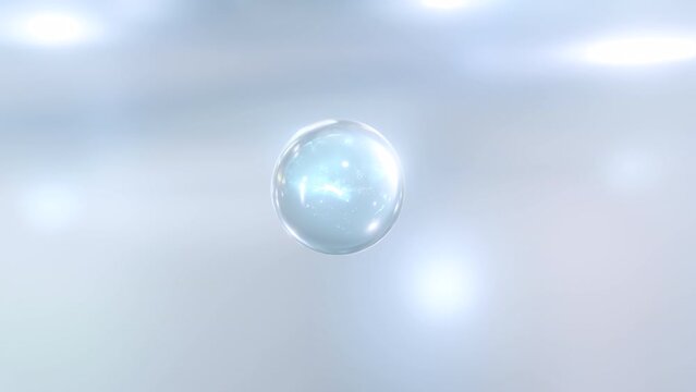 3D animation Macro Shots ingredients combine to create a serum. Cosmetics design serum essentials. Beautiful Macro shot of various Blue bubbles in the water.