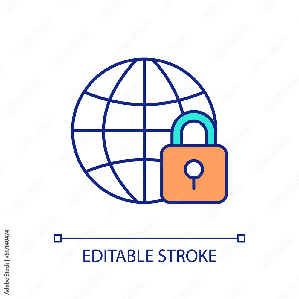 Poster globe and padlock rgb color icon. secure internet connection. safe websites surfing. global network.