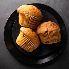 Coffee muffins dessert, food background, bakery themes