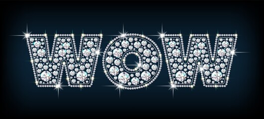 Letters WOW made from sparkling diamonds vector - obrazy, fototapety, plakaty
